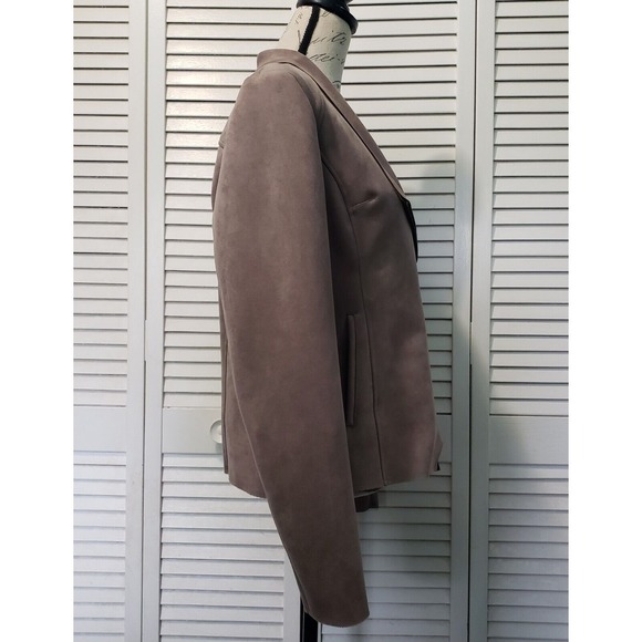 KUT from the Kloth Faux Suede Moto Jacket Women's Large Taupe Asymmetrical Zip - Picture 4 of 11